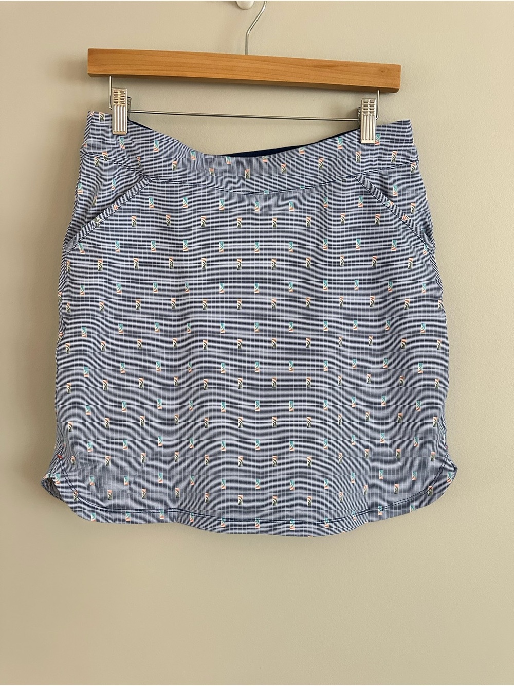 Peter Millar Performance Alice Petal Hem Golf Skort Blue Dominoes Print Medium
